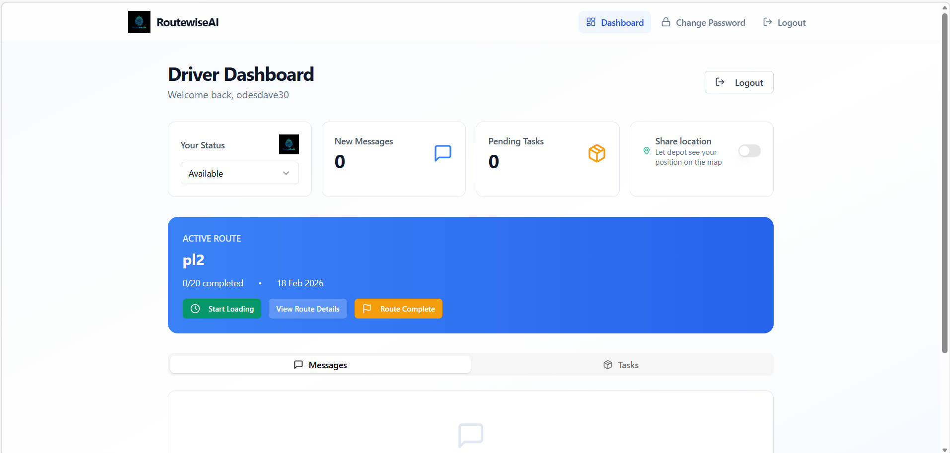 RouteWise AI courier management dashboard showing AI-powered route optimization and real-time delivery tracking interface built by WebCodeCraft